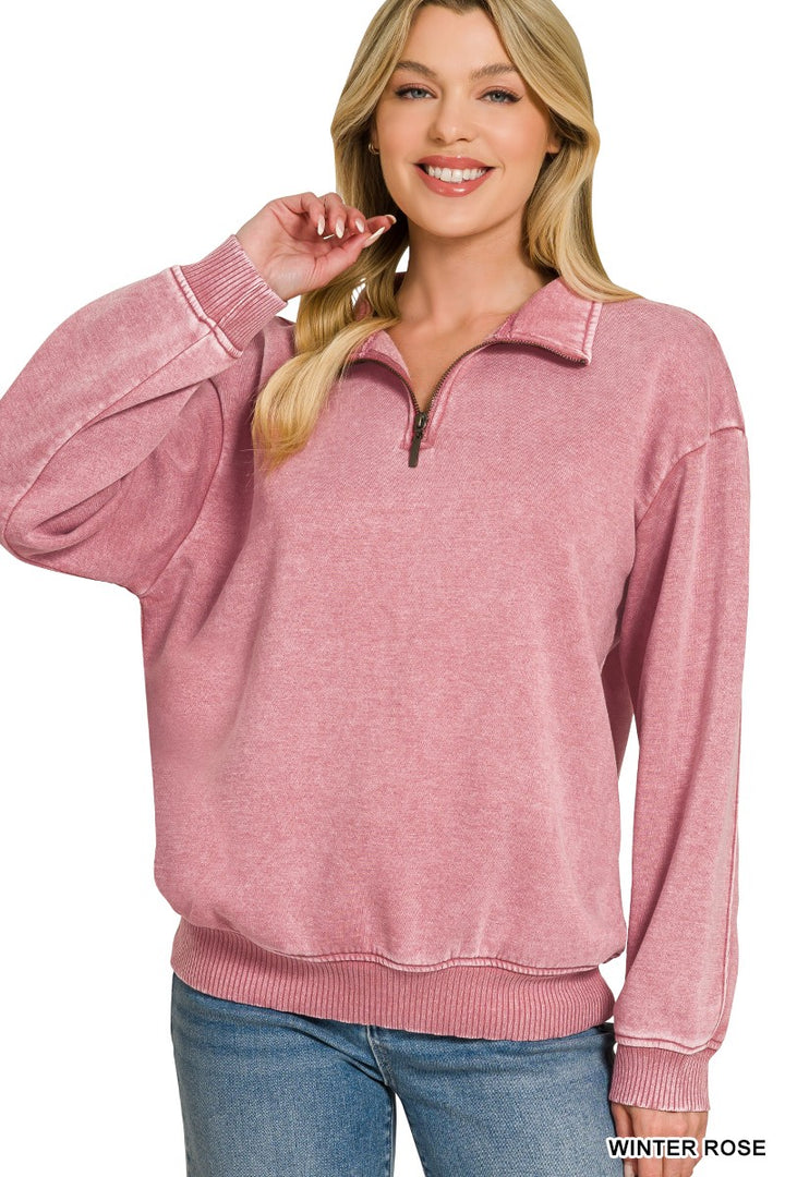 Sara Acid Wash 1/2 Zip Pullover