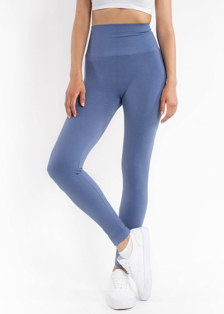 Ribbed High Waist Leggings: Steel Blue