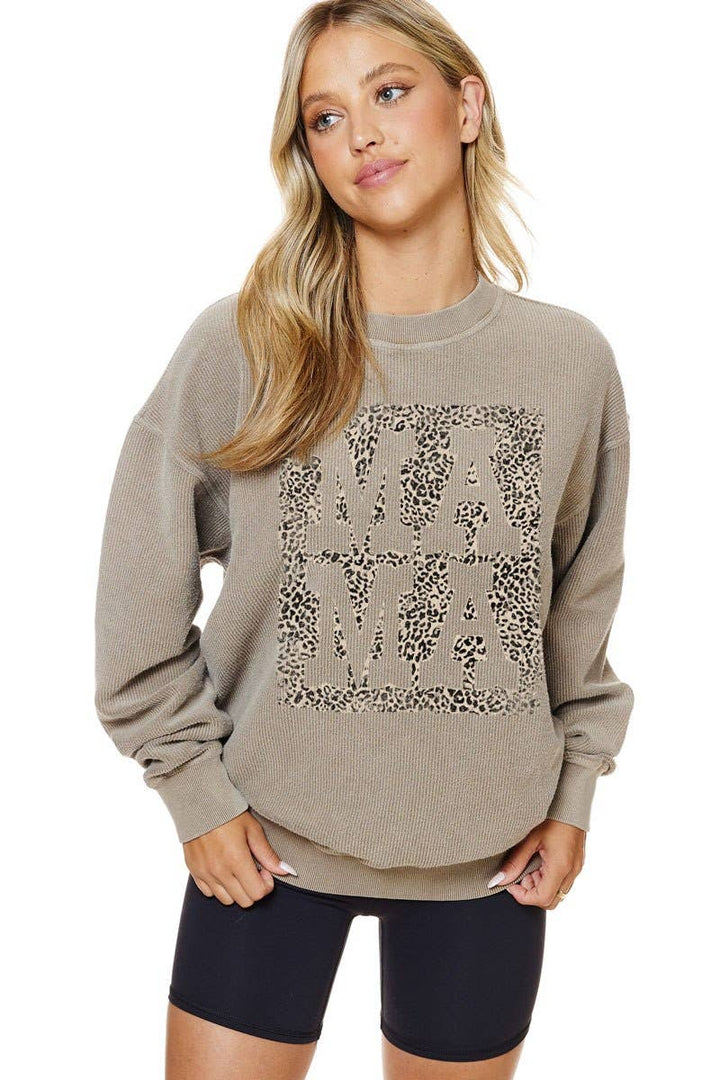 Mama Leopard Graphic Corduroy Sweatshirt